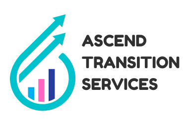 Ascend Transition Services logo: teal teardrop with upward arrows and a bar graph